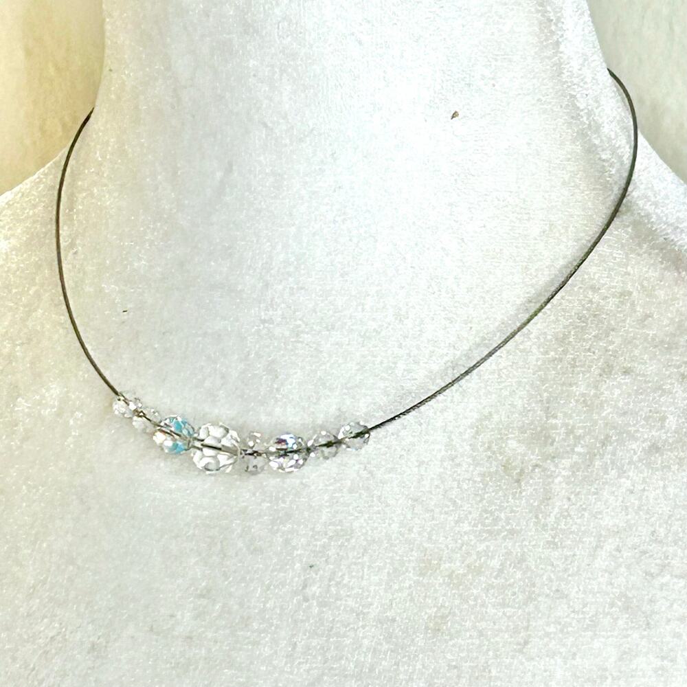 Swarovski Graduating Floating Aurora Borealis Crystals Silver Tone Wire Necklace